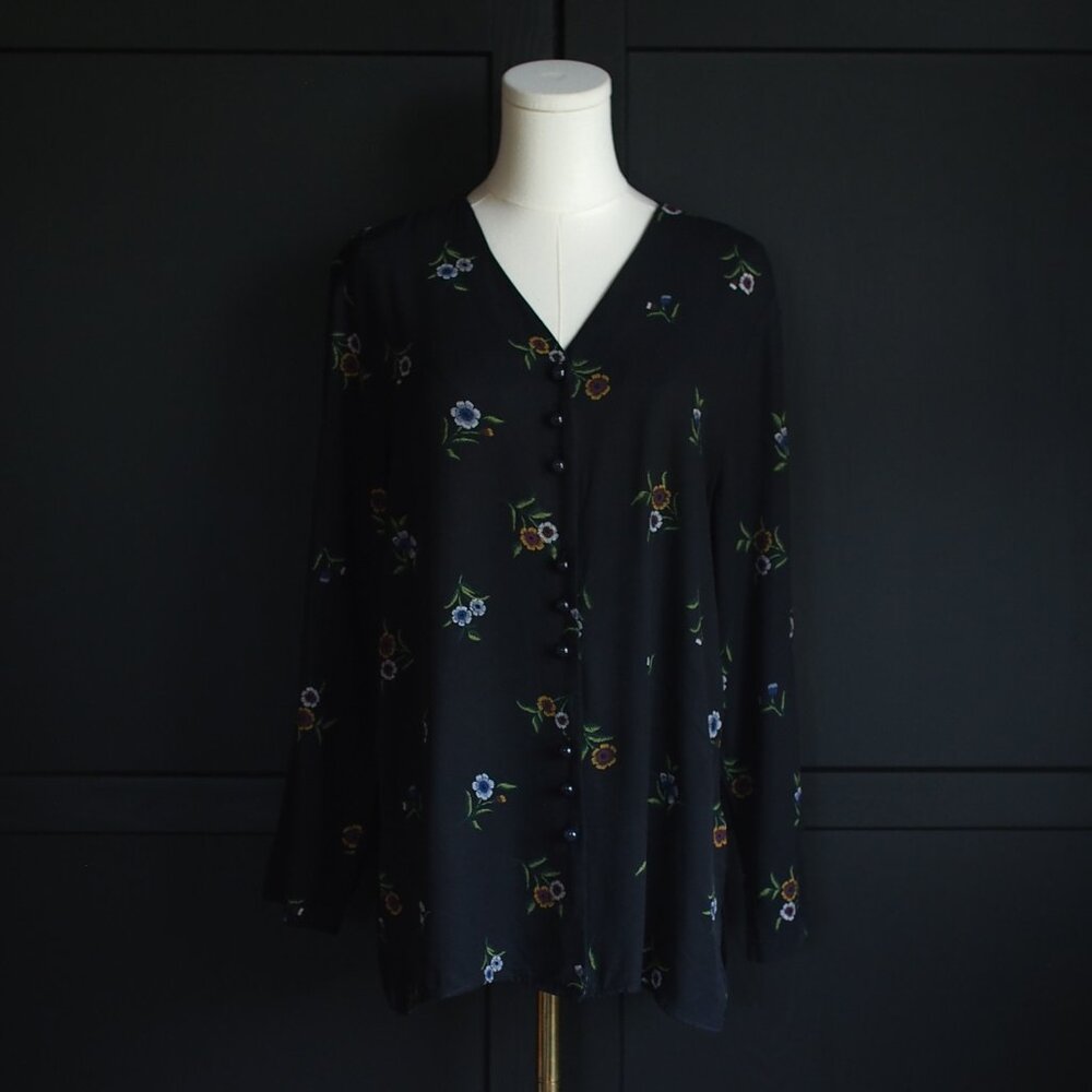 Time Out | Vintage Black Long Sleeve Floral Blouse/Shirt